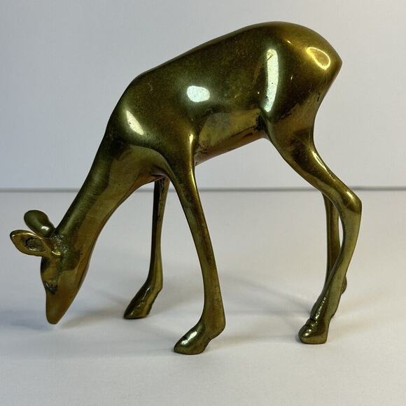 1950's Brass Deer Figurine Mid Century Decor Vintage MCM Collectable Whimsical - Picture 1 of 8